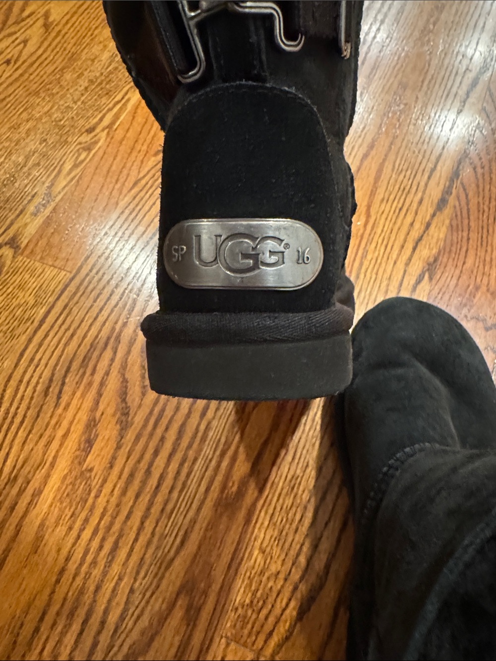 UGG Fairmont Black Shearling Buckle Short Boots size 6 - Picture 7 of 11